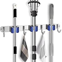 Soporte para Escobas Acero Inoxidable Colgador de Fregonas 3 Posiciones y 4 Ganchos Ganchos para Hogar Cocina Garajes